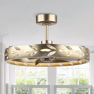 Perimost 29.1" Nickel 3-Blade Crystal Caged Ceiling Fan with Light and Remote