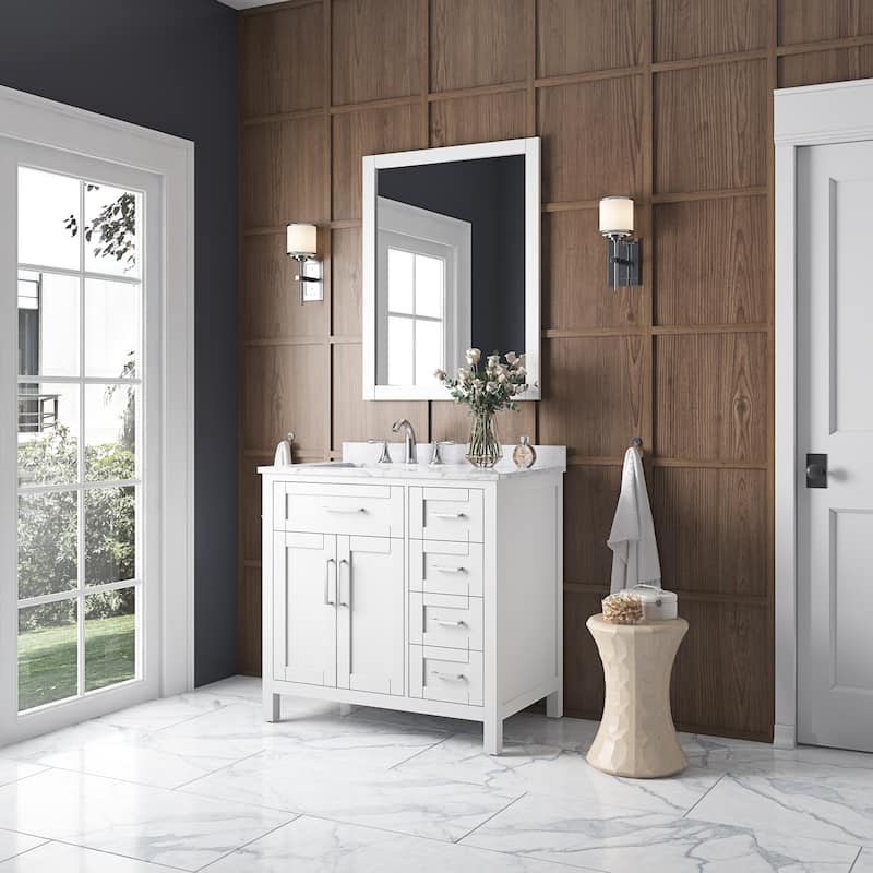 Tahoe 36 Vanity in White with White Carrera Top and Mirror