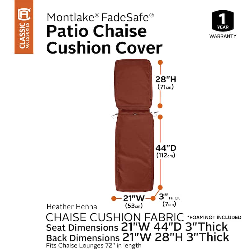 Classic Accessories Montlake Water-Resistant 72 x 21 x 3 Inch Patio Chaise Lounge Cushion Slip Cover, Antique Beige