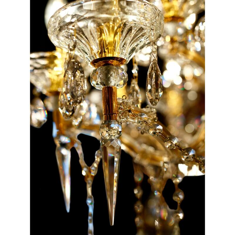 Maria Theresa 35in Wide Gold 15 Light Crystal Chandelier