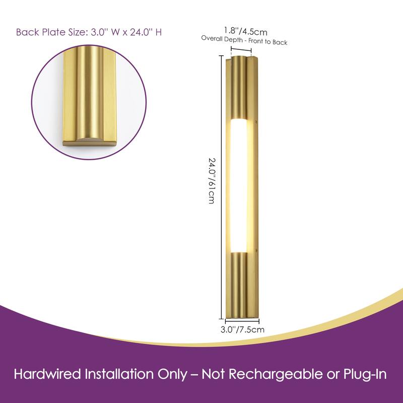 24" Modern Black/Gold LED Wall Sconce - 10W 3000K Warm Light, Linear Fixture for Bedroom & Hallway