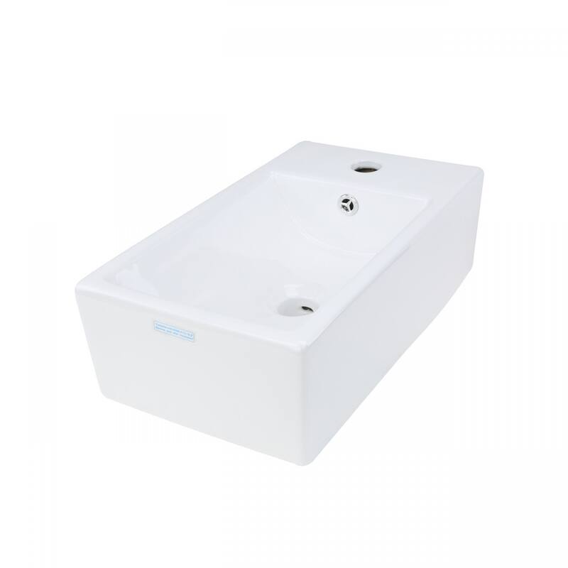 CASKE White Ceramic Rectangular Countertop Vessel Sink with Overflow and Single Faucet Hole - White