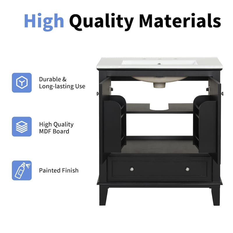 GDFStudio - Emerson 30-Inch Freestanding Bathroom Vanity with Ceramic Sink, Multi-functional Cabinet and Drawer, Painted Finish