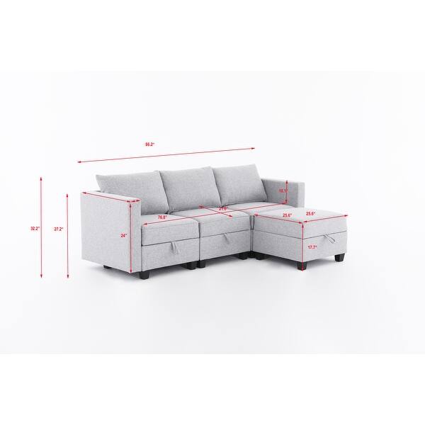 3 Seater Modular Sectional L Shaped Couch with Built-In Storage and ...