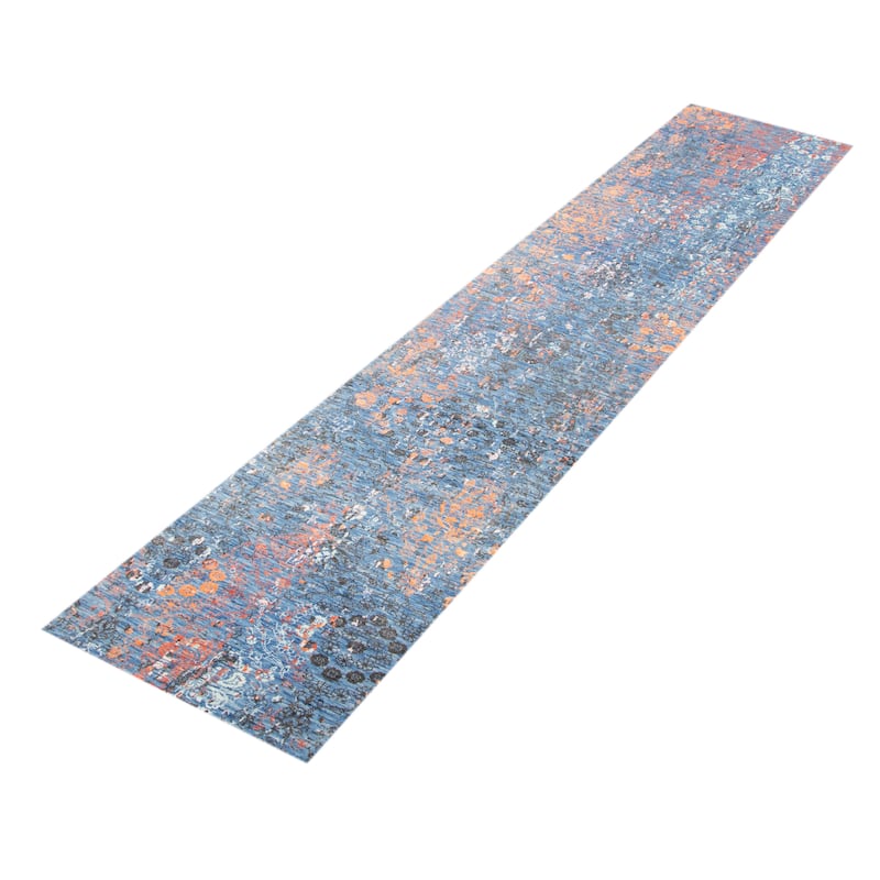 ECARPETGALLERY Hand-knotted Heritage Blue Silk, Wool Rug - 2' 6" x 11' 10"