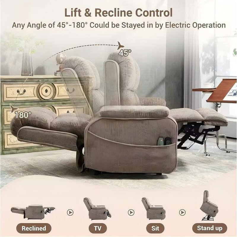 Power Lift Recliner with Extended Footrest,Overstuffed Chenille Dual Motor Recliners with Heat/Message,USB Type C Charging