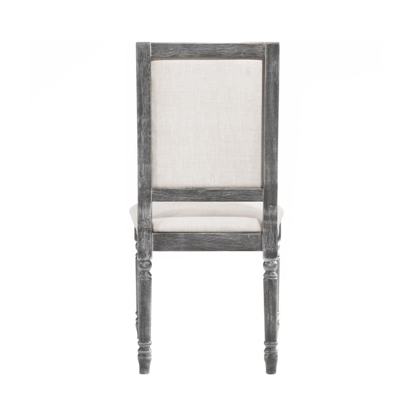 Set of 2 Linen Upholstered Dining Chairs, Cream and Weathered Gray