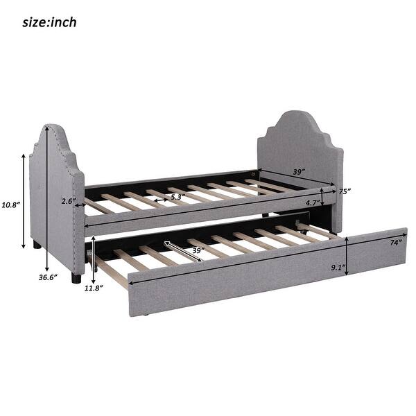 Upholstered Daybed with Trundle, No Box Spring Need, Bed Bath & Beyond 35169650