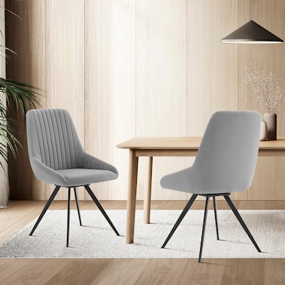 Alison Swivel Gray Velvet and Metal Dining Room Chairs - Set of 2