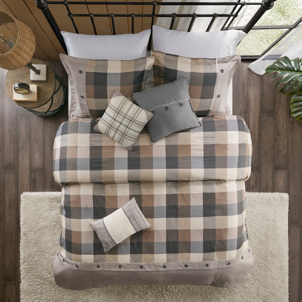 GDF Studio - Ridge 6-Piece Herringbone Duvet Cover Set with Decorative Pillows