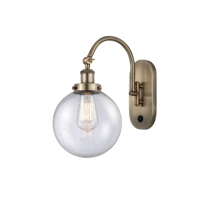 Innovations Lighting 918-1W-15-8 Beacon Sconce Beacon 15" Tall Wall - Antique Brass / Seedy