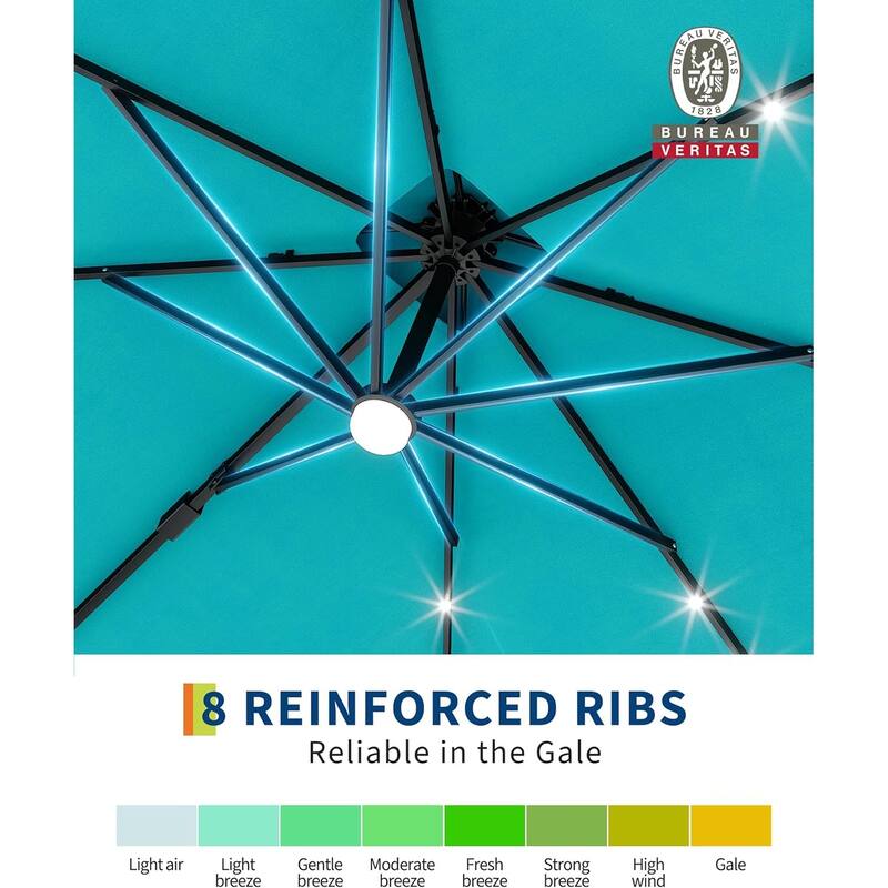 10x10Ft Square Solar LED Cantilever Umbrella , with Weighted Base