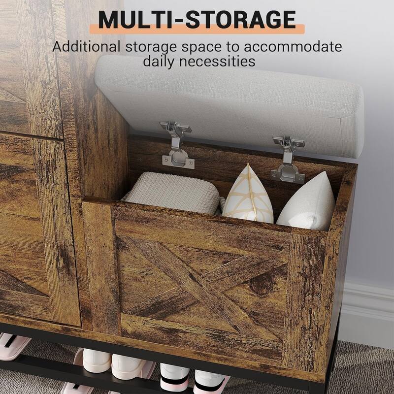 Shoe Cabinet with 2 Flip-Drawers & Storage Bench, Farmhouse Wood Freestanding Shoe Rack