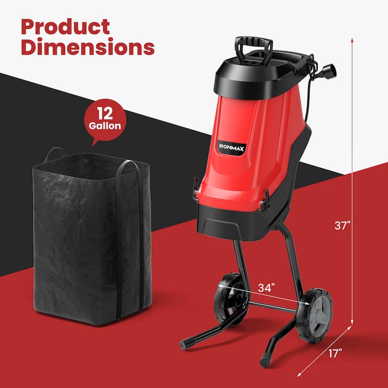 Ironmax 15 AMP Leaf Shredder Mulcher with Plunger & Collection Bag - 17" x 13" x 37" (L x W x H)