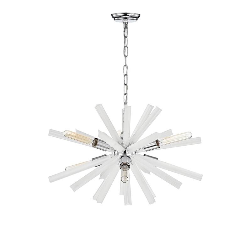 Chrome 6-Light Sputnik Chandelier with Frosted Glass Prisms