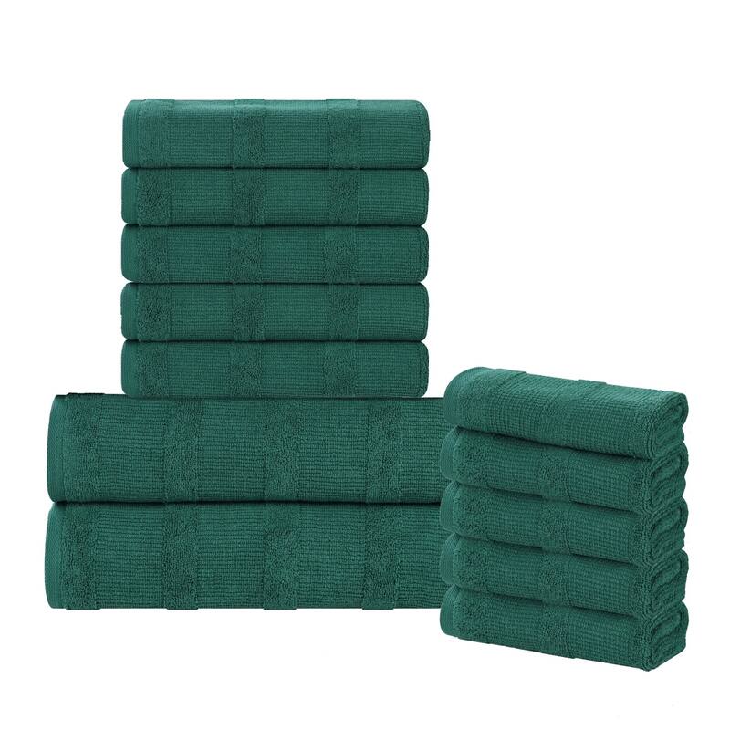 Superior Roma Cotton Assorted Ribbed Solid Towel Set of 12