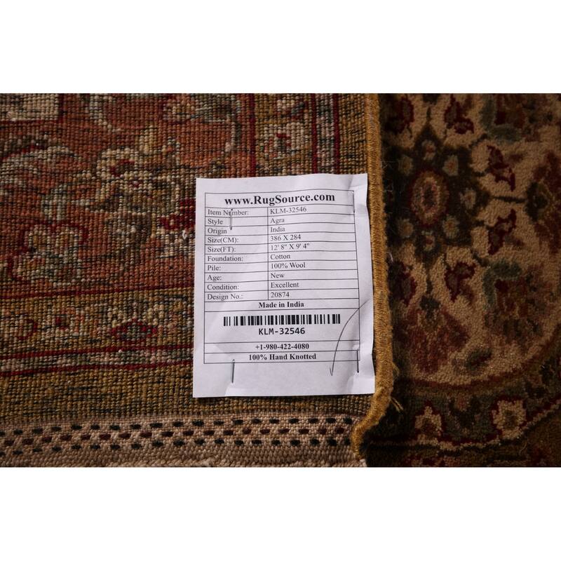 Black Floral Agra Oriental Area Rug Hand-Knotted Wool Carpet - 9'4" X 12'8"