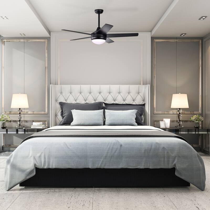 Matte Black 52 in. Integrated LED Indoor 5-Blade Ceiling Fan with Light Kit and Wall Control