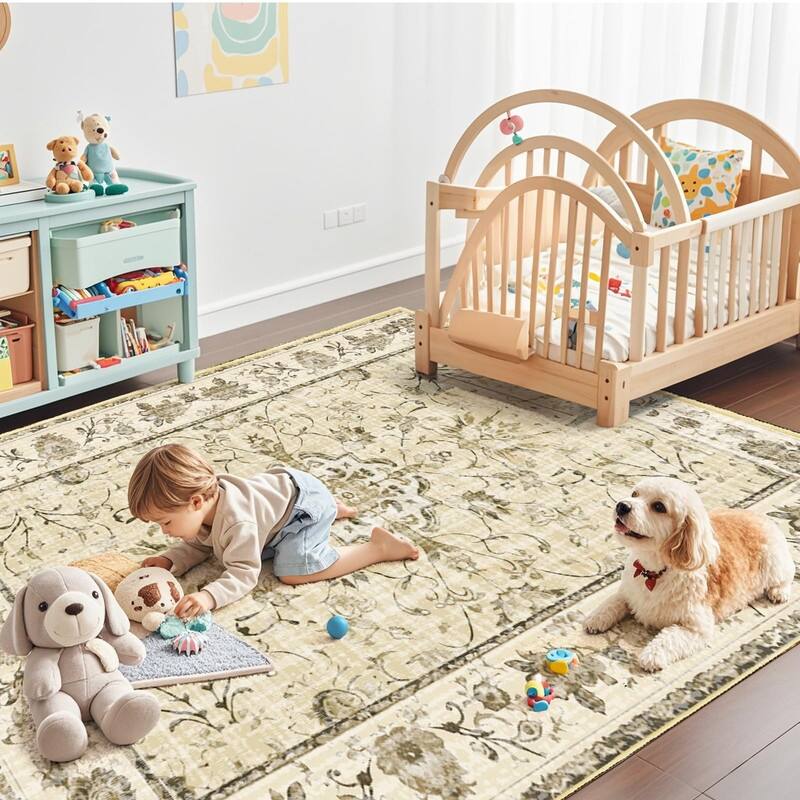 Vintage Boho Area Rugs Machine Washable Non Slip Living Room Rug