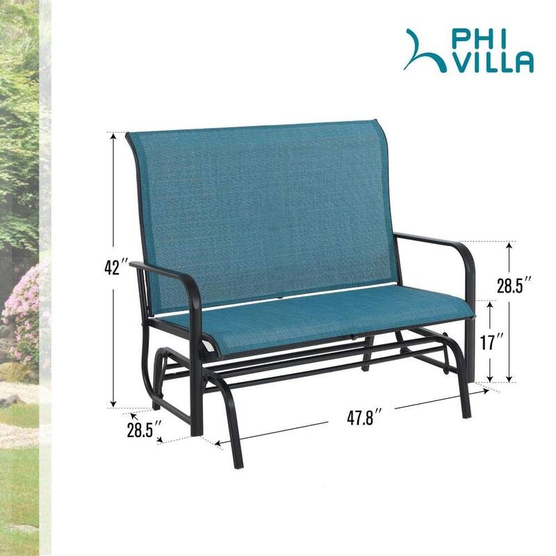 2 Seats Patio Glider Bench with 42" High Backrest Comfortable Sling Fabric & Powder Coated Steel Frame, Peacock Blue - Blue