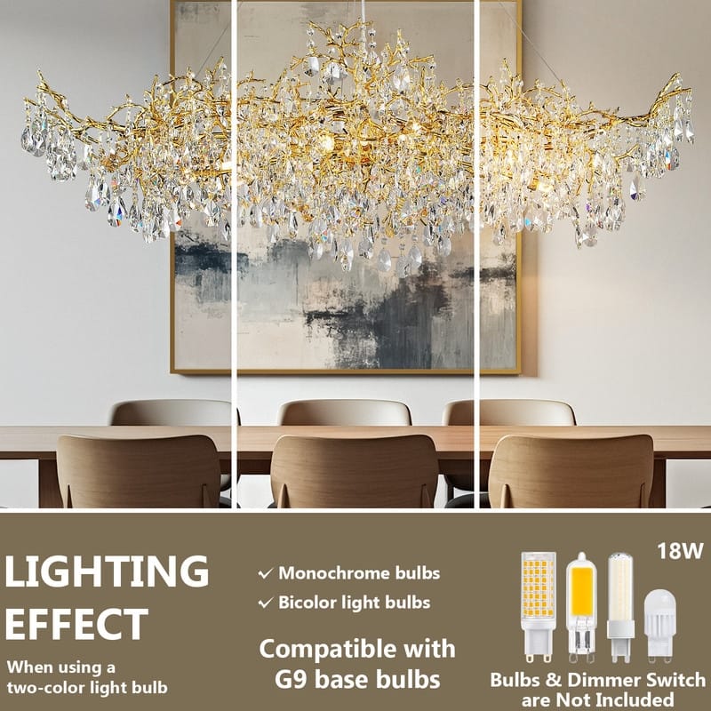 KAYLA 47.2" 14-Lights Gold Luxury Crystal Linear Chandelier - N/A