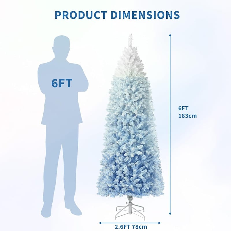 Prelit Blue Gradient Snow Flocked Christmas Tree, Xmas Tree - N/A