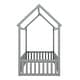 preview thumbnail 8 of 16, Twin Size House-Shaped Floor Bed Frame, Distressed Washed Wood Bed Frame with Fence and Door, Semi-Enclosed Design