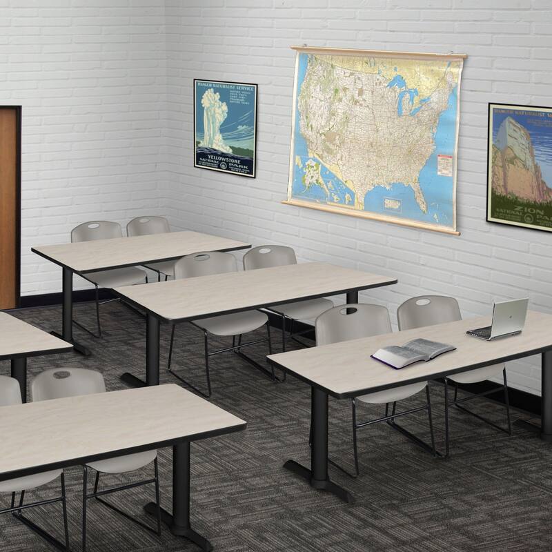 66" x 24" Training Table- Maple & 2 Stack Chairs- Grey