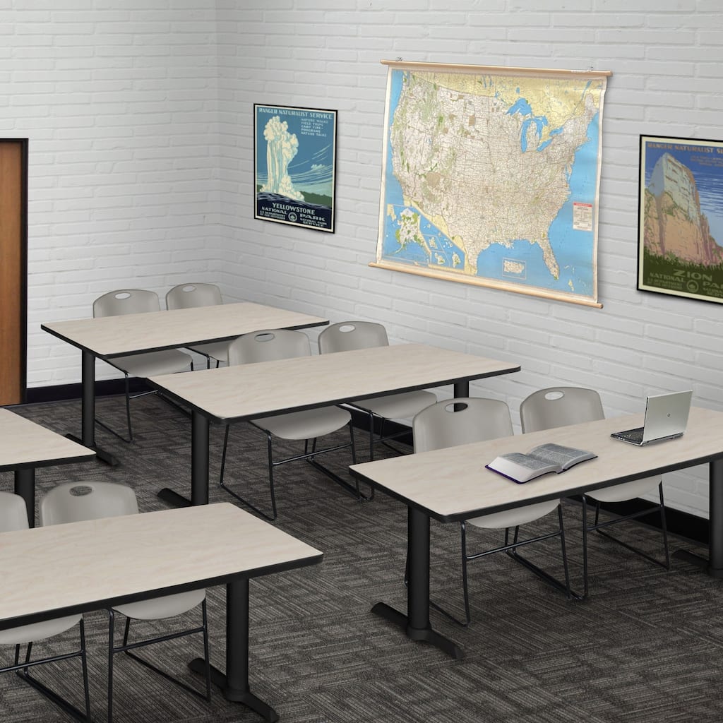 66" x 24" Training Table- Maple & 2 Stack Chairs- Grey