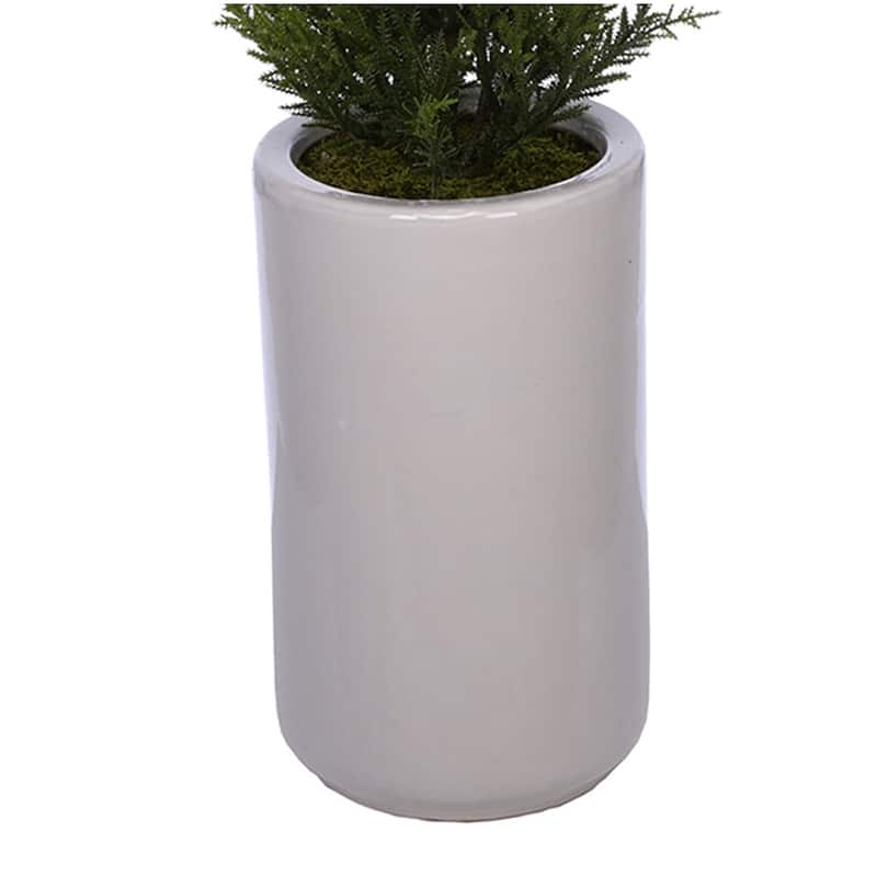 Faux 38-Inch Cedar Pencil Topiary in White Cylinder Ceramic Vase