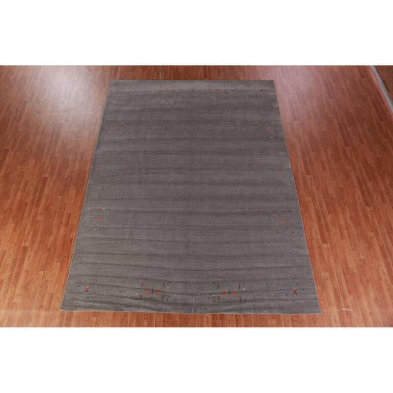 Hand Knotted Oriental 100% Wool Carpet Tribal Tribal Greys & Charcoal Gabbeh Area Rug - 12' 4'' X 8' 11''