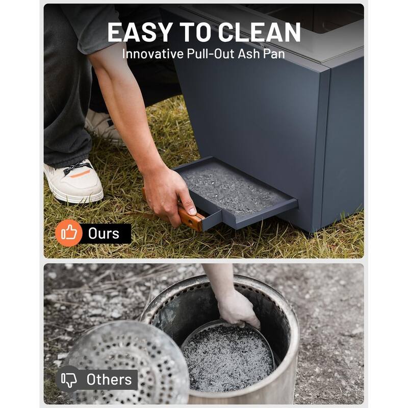 Cyberpit One Pro 25 inch Smokeless Fire Pit, w/Pull-Out Ash Pan, Portable Outdoor Firepits