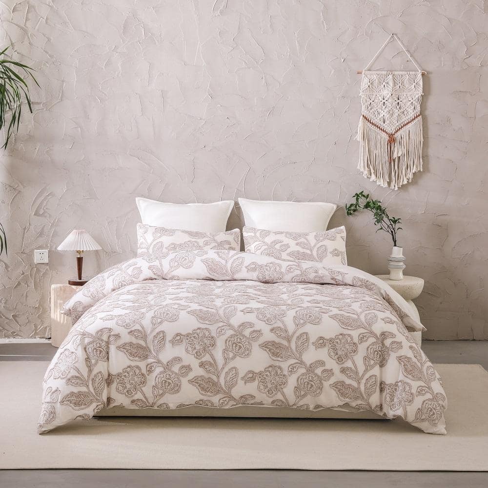 Premium Cotton Jacquard Duvet Cover Set, Elegant Floral Texture, Soft & Durable 3-Piece Bedding