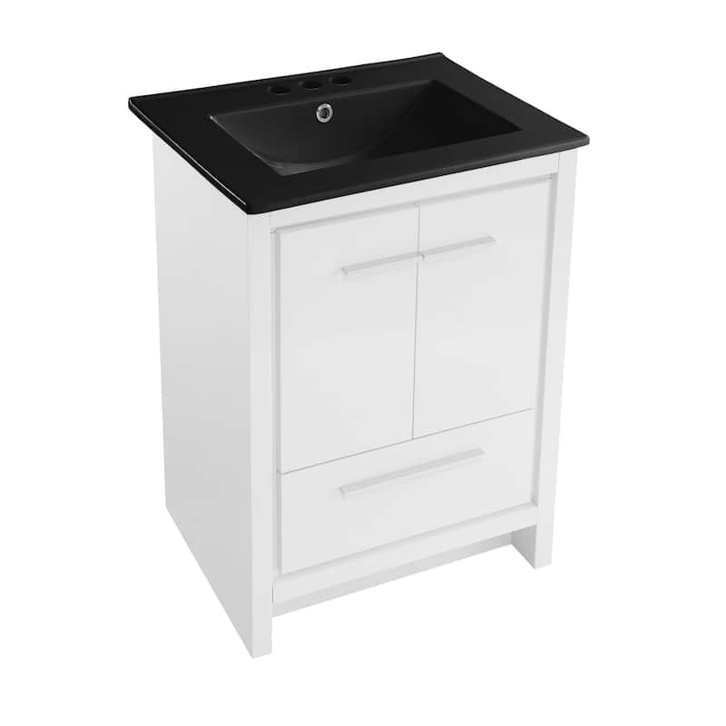Virage 24 In. White Bathroom Vanity With Black, 3-Hole Ceramic Sink Top