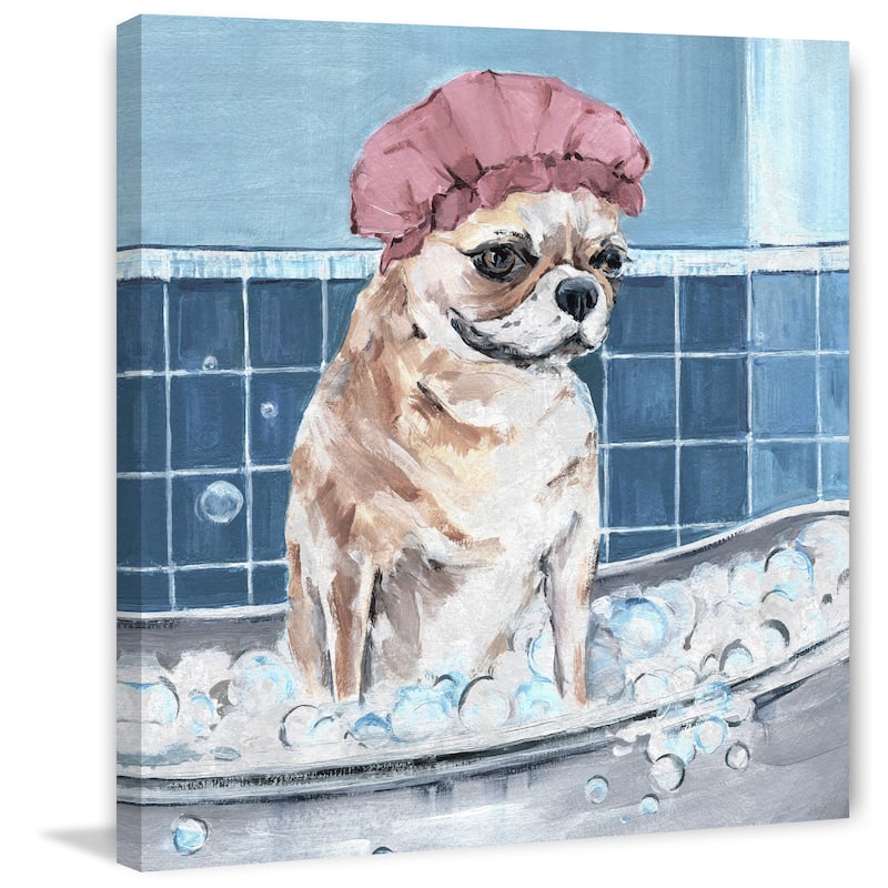 'Dog in Shower Cap' Painting Print on Wrapped Canvas