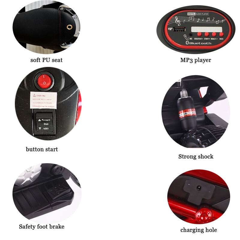 Electric Motorcycle with Built-in Music, 12V Ride On Motorcycle with PU Seat, Blue Exclusive Child Car with Training Wheels