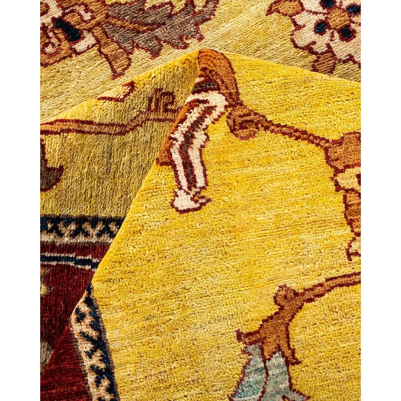 Overton Hand Knotted Wool Vintage Inspired Modern Contemporary Eclectic Yellow Area Rug - 9' 1" x 11' 5"