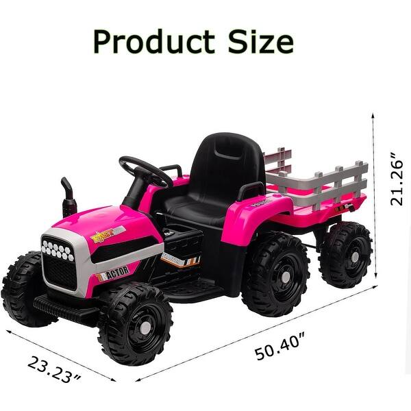 dimension image slide 0 of 4, Kids Ride on Tractor with Trailer & Parent Remote Control, Dual Motors,3-Speed Adjustable,USB,MP3,LED Light, Safety Belt