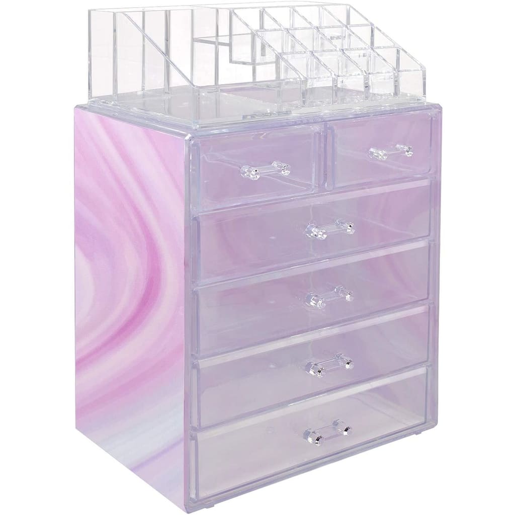 Acrylic Cosmetics Makeup Storage Case Display Set - 6 Drawers & Slots