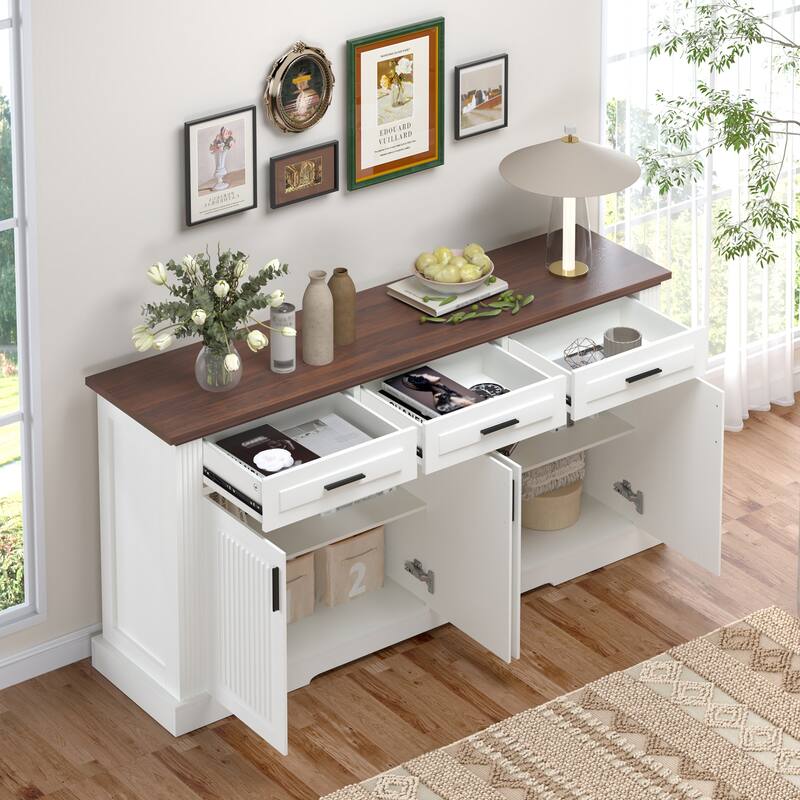 63" Fluted Sideboard Buffet Cabinet with Storage