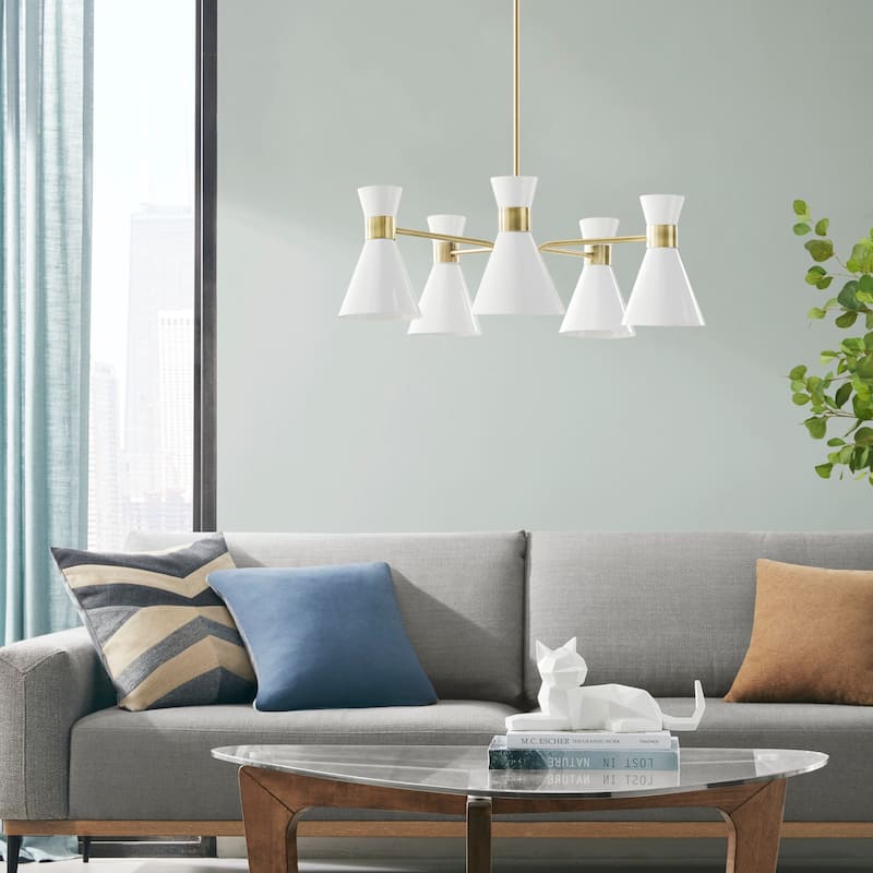 INK+IVY Ezra 5-Light Metal Chandelier - Antique Brass/White