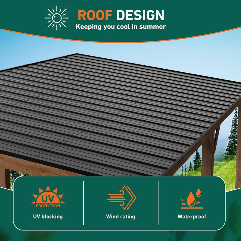 Supreme Cedar Wood Gazebo 12' x 20' with Hardtop Slope Roof, Wooden Grill Gazebo with Durable and Rot-Resistant