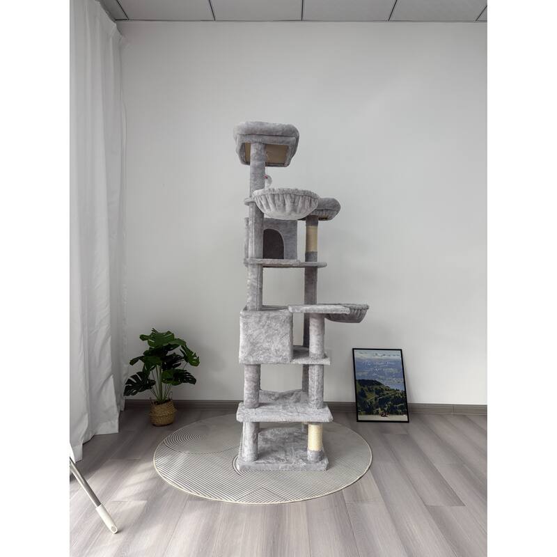 68 in Tall Multi-Level Green Cat Tree with Hammocks, Hanging Basket, Cat Cave, Removeable Cushion, Scratching Posts