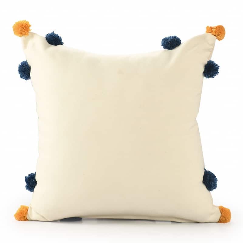 HomeRoots 20" Natural Blue And Orange Come Sail Away Throw Pillow With Pompoms And Texture