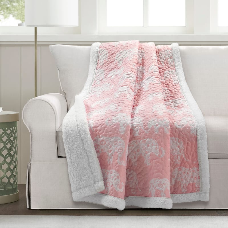 Taylor & Olive Amelia Blue Elephant Throw Blanket - Blush