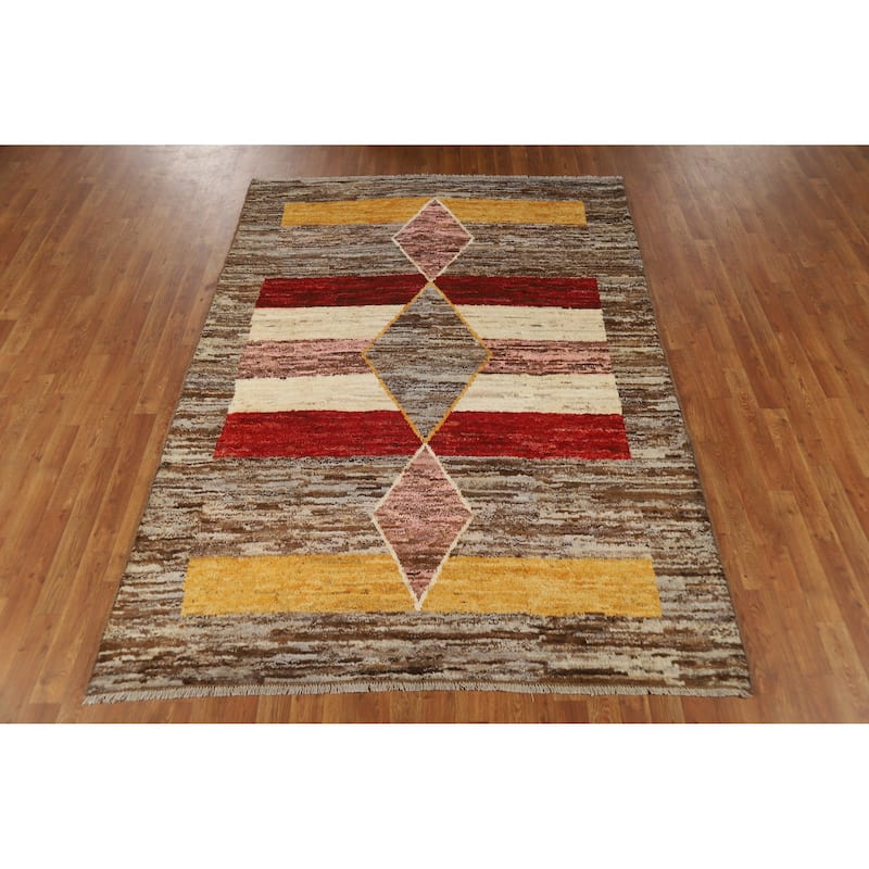 Moroccan Oriental Area Rug Hand-Knotted Wool Carpet - 5'9" x 8'2"