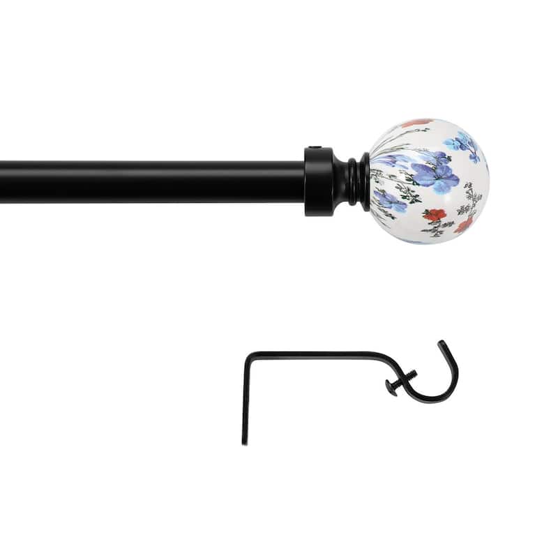 Acroma Adjustable Steel Single Curtain Rod with White Globe Ball Finial