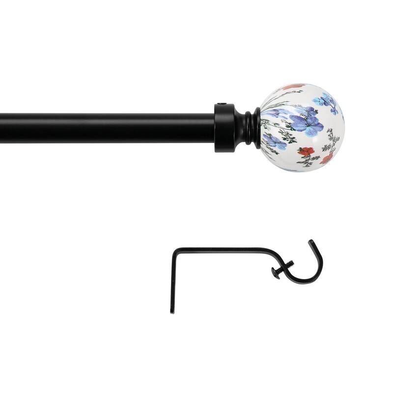 Acroma Adjustable Steel Single Curtain Rod with White Globe Ball Finial
