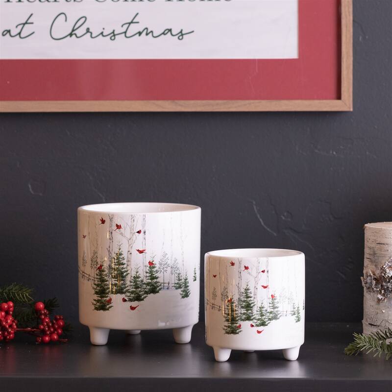 Winter Cardinal Forest Planter (Set of 2)