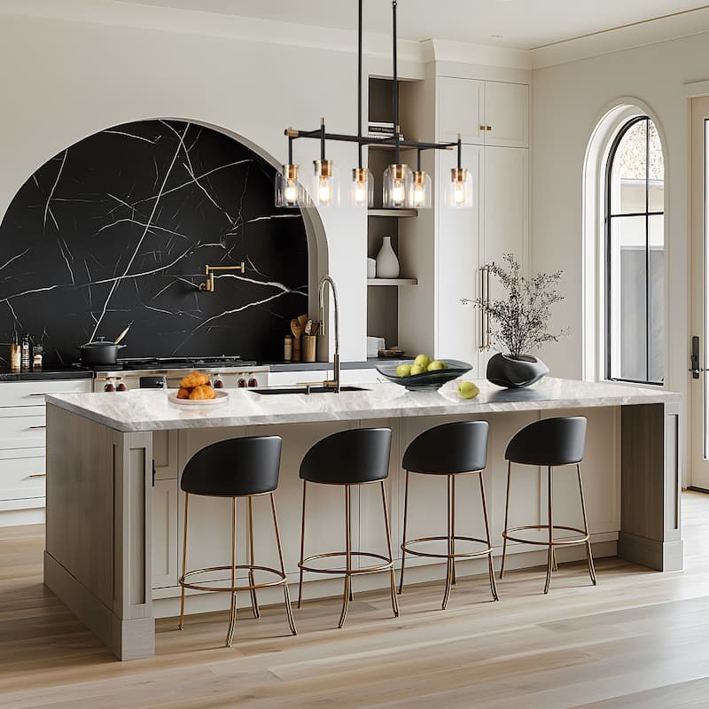 Modern Farmhouse 6-Light Black Gold Chandelier Linear Glass Island Lights for Dining Room